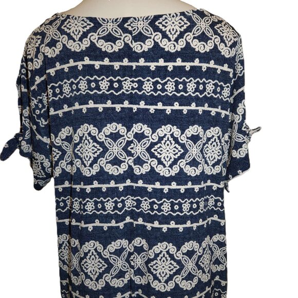 Perceptions Woman dress 2X Navy blue w/ white puff print Tie sleeves Mid-length - Picture 14 of 15